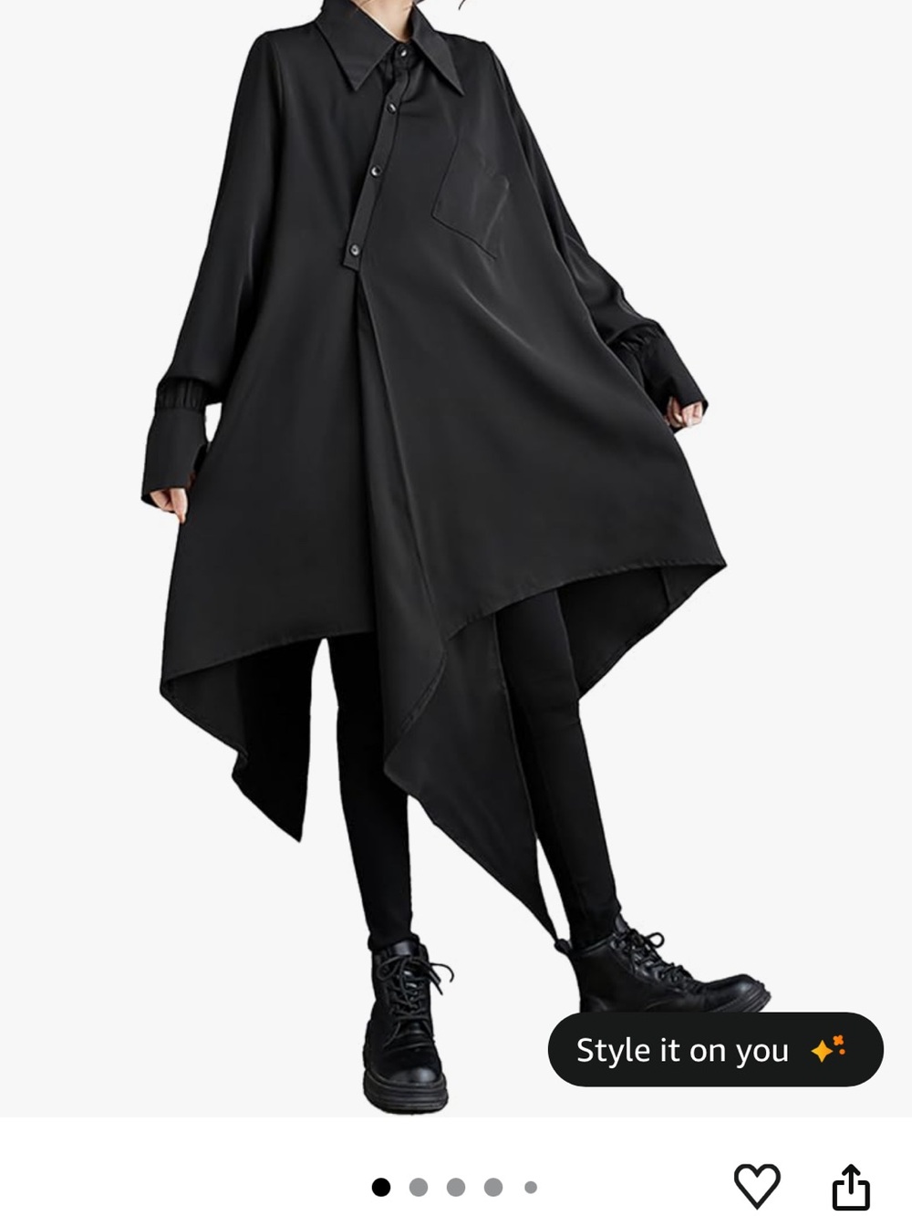 Asymmetric Black Shirt Dress - Modern Minimalist whimsigoth - Picture 3 of 9